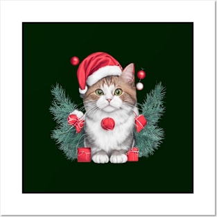 funny santa cat Posters and Art